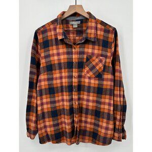 Natural Reflections Flannel Shirt Men XXL Orange Blue Plaid Button Up Pocket